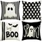 StaticPoster; Halloween Decor Pillow Covers 18x18 Inch,Set of 4 Halloween Decorations Outdoor Indoor Throw Pillow Covers, Hey Boo Cute Spooky Ghost Black Striped Linen Cushion Case for Home Sofa Couch Bed Chair; Category:Halloween Decorations; Image:2
